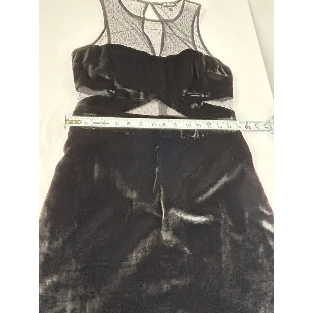 Express Mini Dress Womens Size 6 Black Velvet High Neck Sheer Sleeveless Cut Out